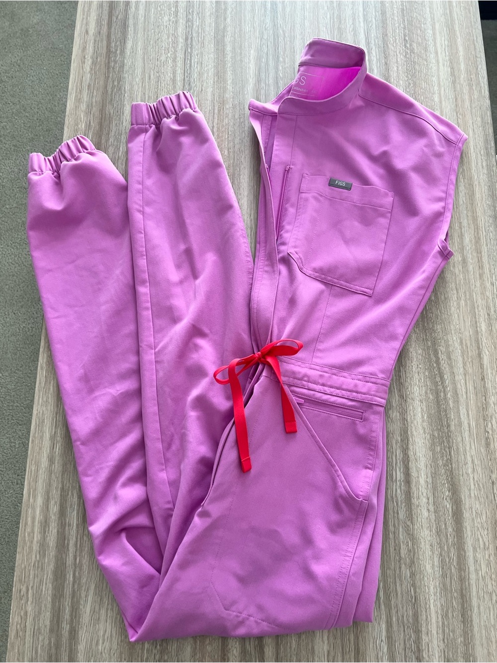 Figs Rafaela Cargo Scrub Jumpsuit in Pink Cloud